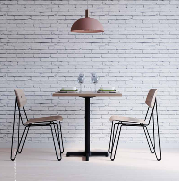 Contemporary restaurant interior with dining furniture