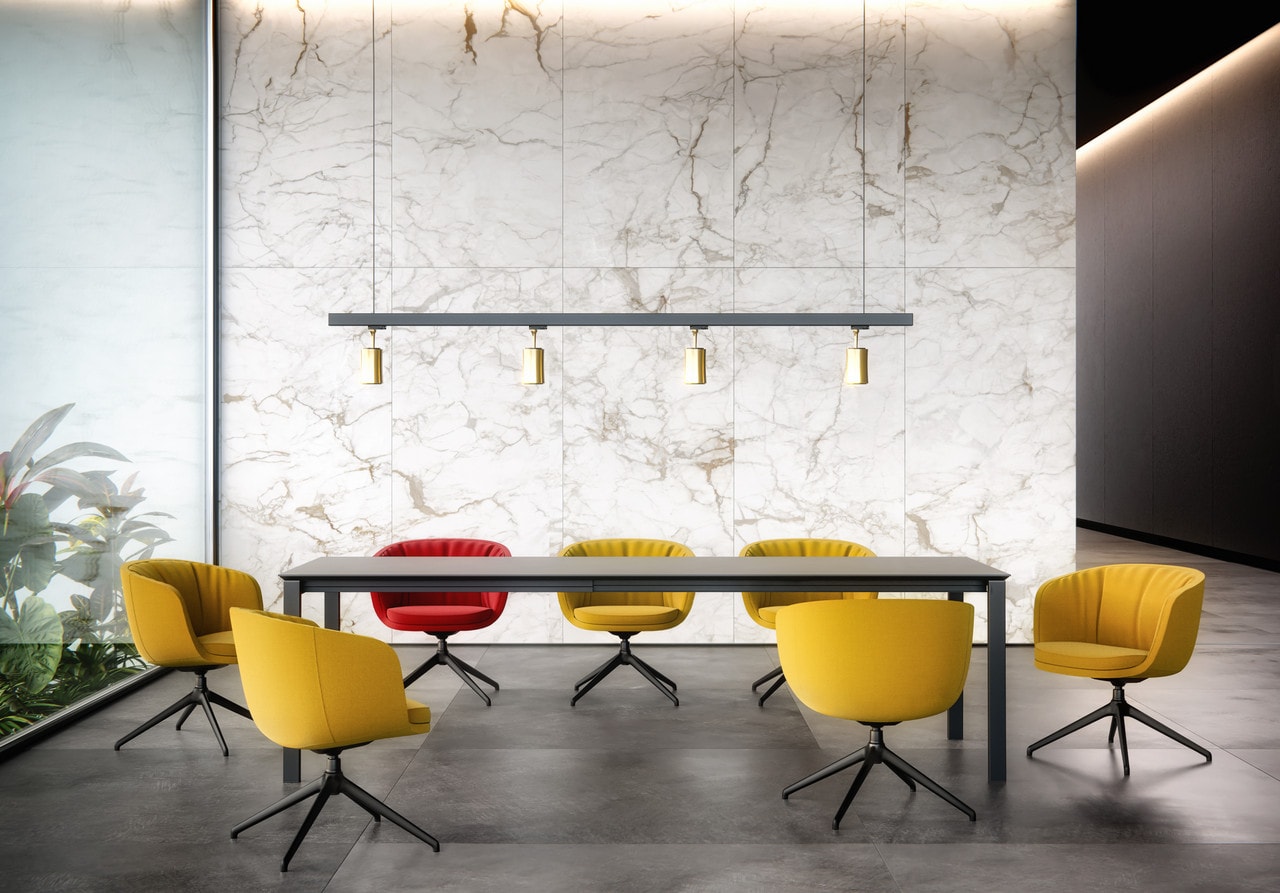Modern conference table with upholstered seating